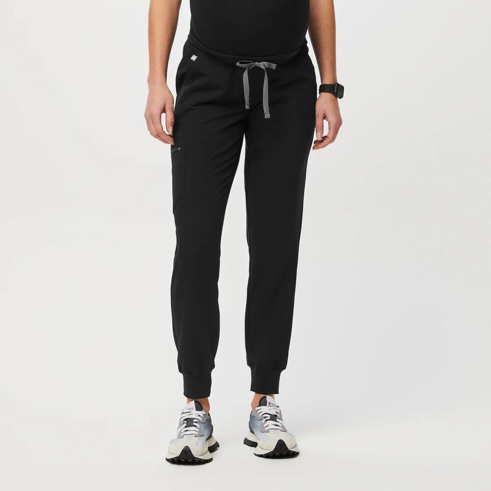 Figs Women's Black Zamora Maternity Casual Jogger Scrub Pants Size XXS